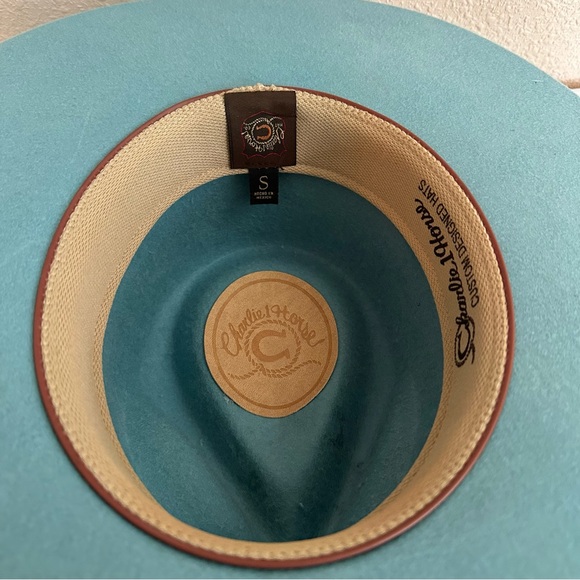 Charlie1horse custom blue hat with yellow ribbon and feather accents size small - Picture 3 of 6